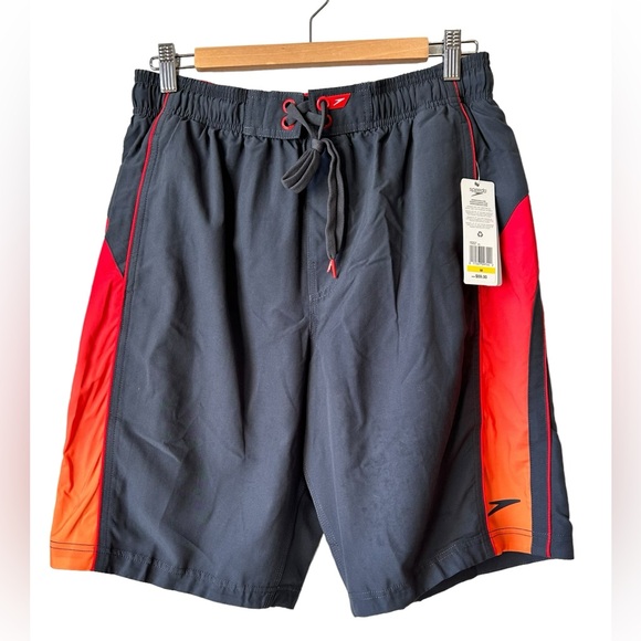 NWT Speedo Mens Ombre Splice Volley Swim Bottom Board Shorts Gray Red Size M - Picture 1 of 9
